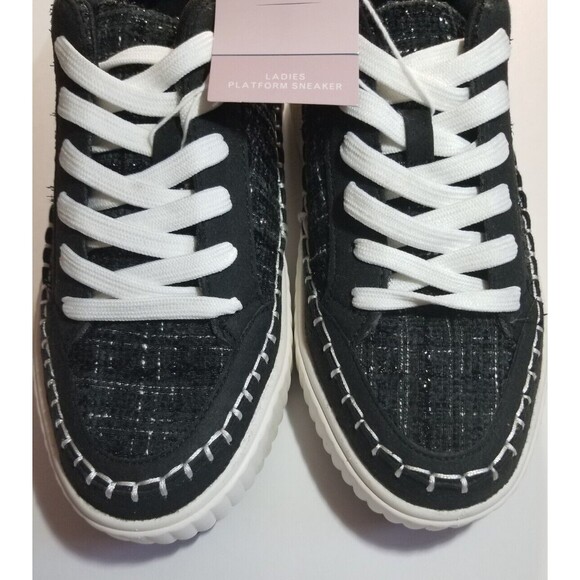 Women's Platform Sneakers Black US Size 10 Lace-Up Textured Design NEW in Box - Picture 3 of 7